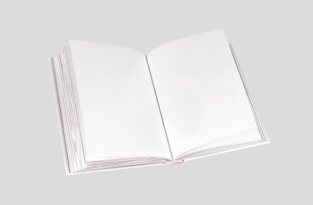 Open paper book with white blank empty pages mock up Literature mockup on gray background