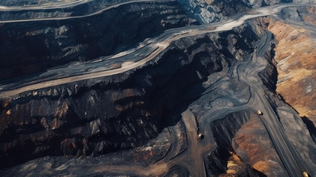 Photo open pit mine extractive industry for coal top view aerial drone neural network ai generated