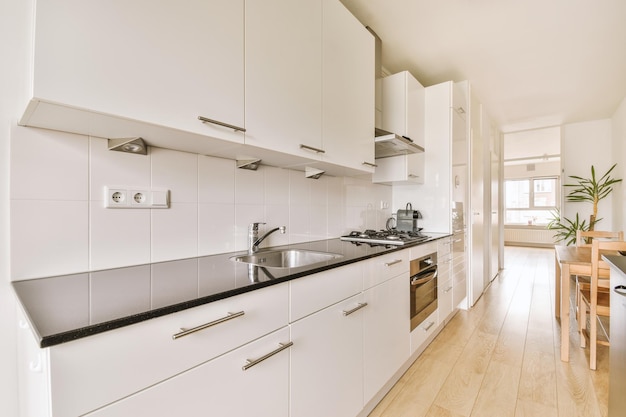 Open plan kitchen with dining area