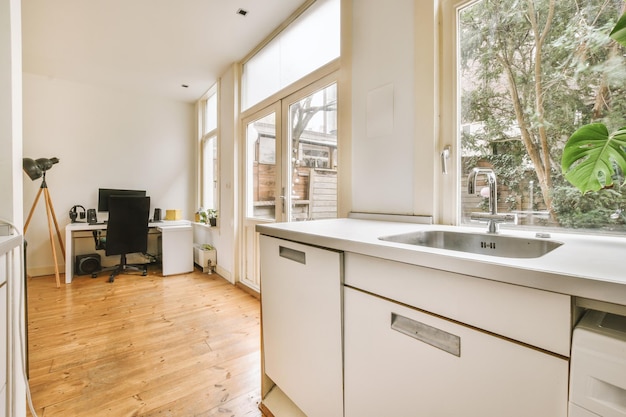 Open plan kitchen with living room