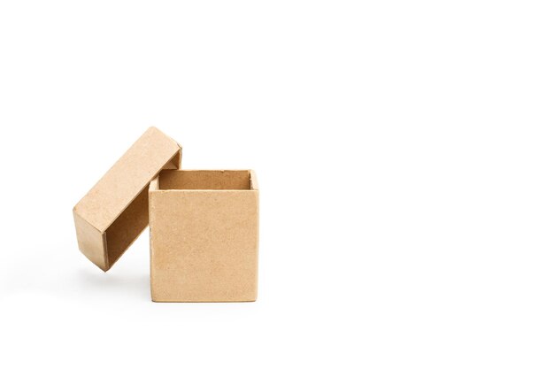 An open plywood box on a white background with copy space