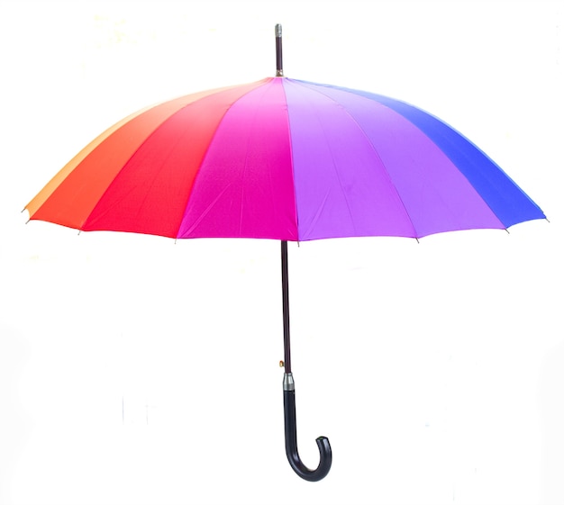 Open Rainbow umbrella with handle isolated on white