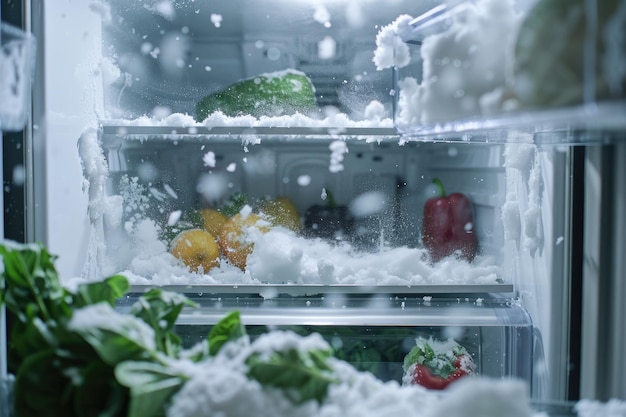 Photo open refrigerator with snow inside