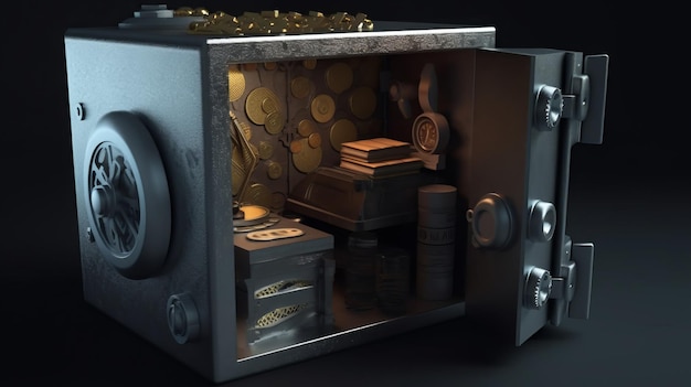 An open safe with some coins