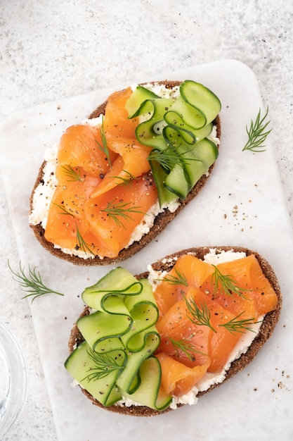 Open sandwiches with salted salmon