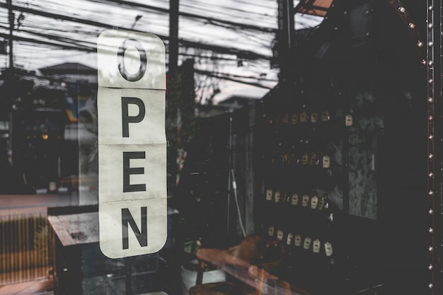 Open sign in a coffee store