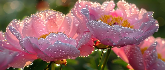 In the open sky A few peony with a few little water drops on them