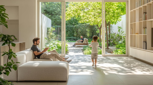 Photo an open space kitchen and summer patio provide a family lifestyle