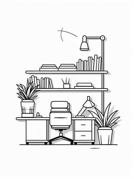 Photo open space office line art vector illustration