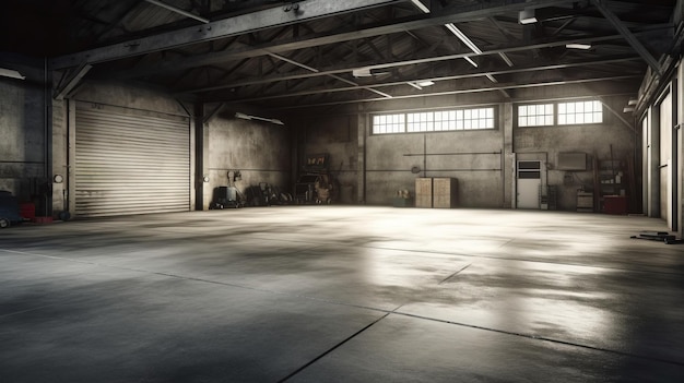 Open spacious empty garage photorealistic Al generated