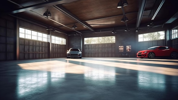 Open spacious empty garage photorealistic Generative Ai