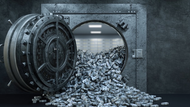 Open Vault Door In Bank with a lot of money