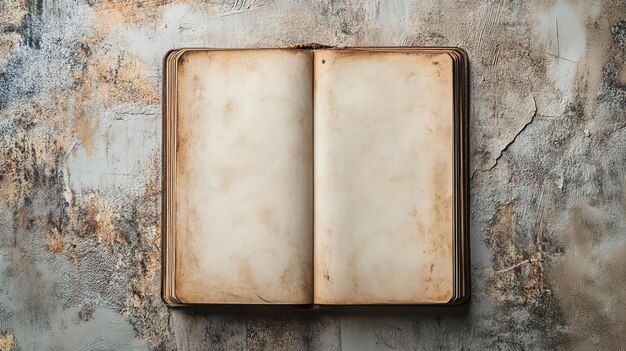 Photo open vintage book with blank pages on a grunge background