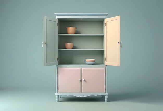 Photo open vintage cabinet with pastel tones