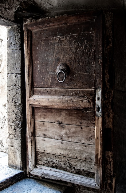 Open vintage wooden door.