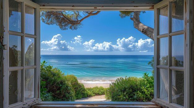 Photo open window to ocean paradise