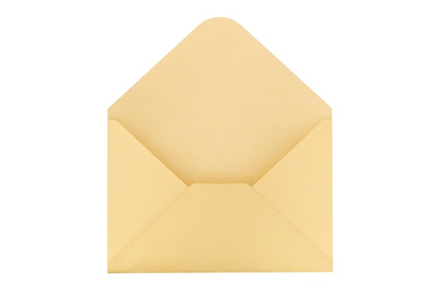 Open yellow paper envelope isolated on white background