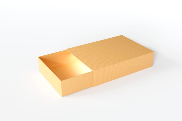 Opened empty brown cardboard 3d box with light Mockup template carton box on white background Rectangle format Delivery concept 3d render illustration