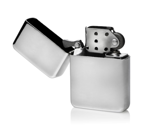 Opened metal lighter isolated on a white background