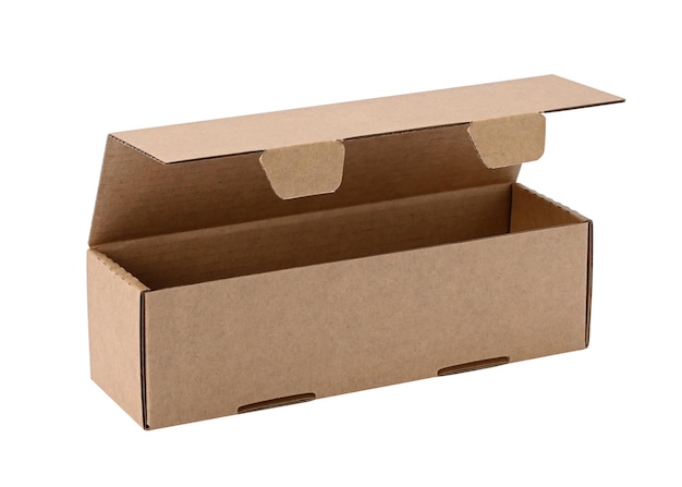 Opened rectangular cardboard box with lid