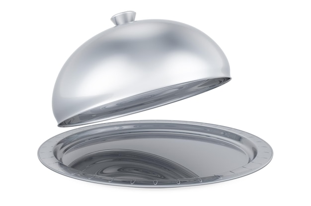 Opened Stainless Steel Restaurant Cloche Tableware Cover 3D rendering