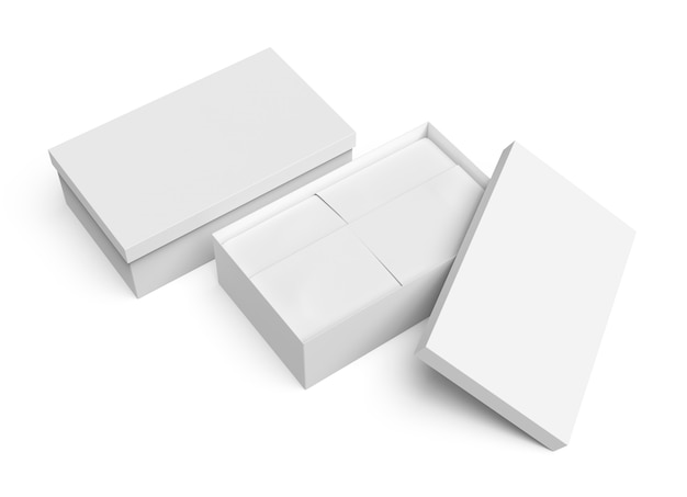 opened white boxes 3d render illustration packaging mockup