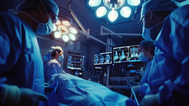 an operation room with group of doctors present there