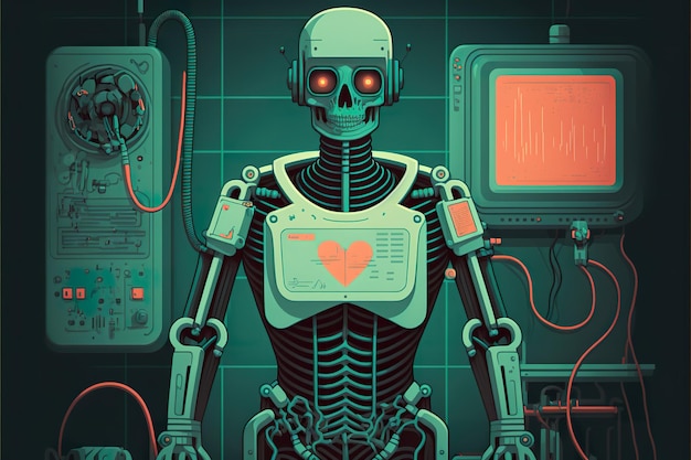 Operator of medical robots flat illustration