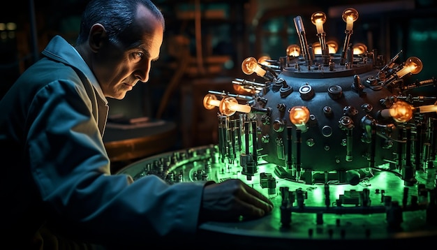 Oppenheimer is working on nuclear bomb details in a lab Scientist is researching