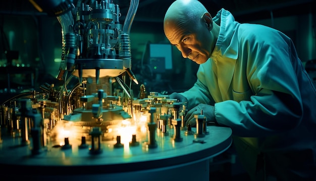 Oppenheimer is working on nuclear bomb details in a lab Scientist is researching