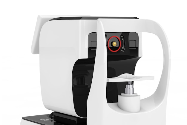 Optical Auto Refractometer Eye Test Machine on a white background. 3d Rendering