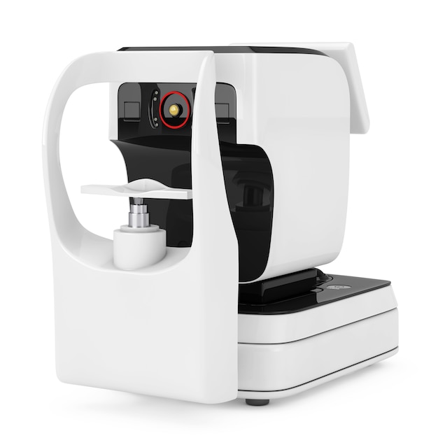 Optical Auto Refractometer Eye Test Machine on a white background. 3d Rendering