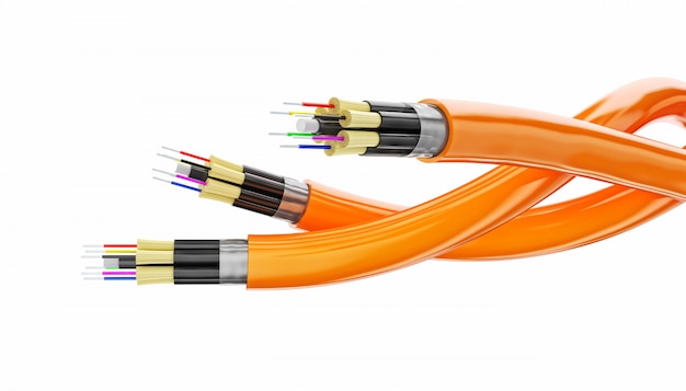 Optical fiber on white background