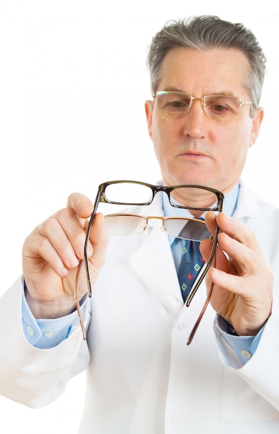 Optician doctor man with prescription glasses