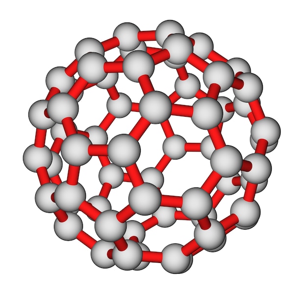 Optimized molecular structure of fullerene C60 on a white background