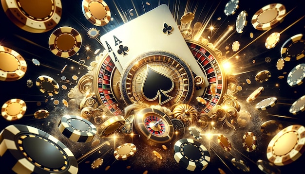 Opulent Casino Frenzy Ace Card and Chips in Flight