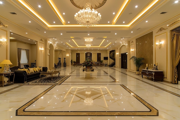 Opulent Elegance Luxurious Empty Room with Grand High Ceilings Marble Flooring and Lavish Opulent Walls