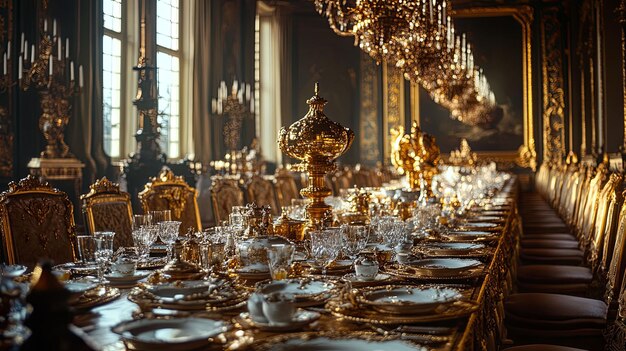 Photo opulent grandeur extravagant royal dining hall concept