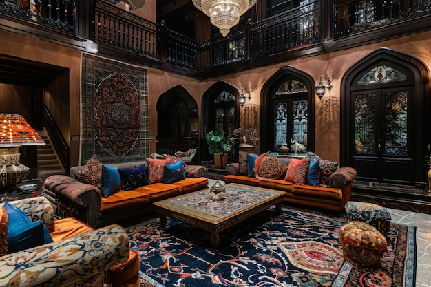 Opulent Interior Design with Persian Rugs and Rich Furnishings