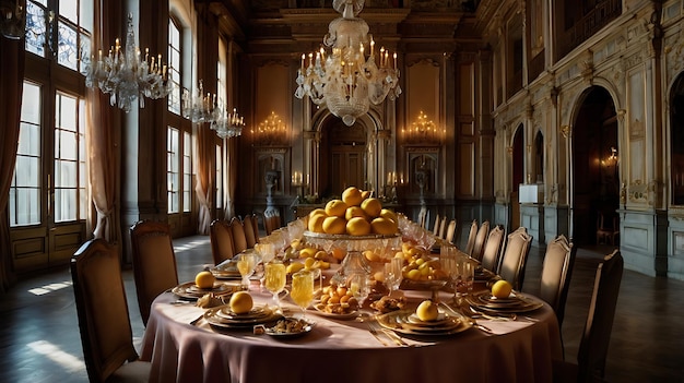 Photo opulent quince feast in a grand hall