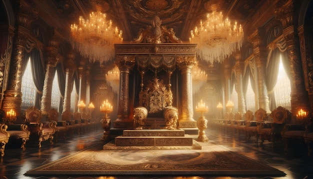 Opulent Throne Room With Grand Chandeliers and Ornate Decor in a Historic Palace