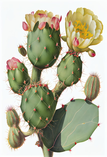 Opuntia Botanical Illustration Prickly Pear Food Plant Pear Cactus Abstract Generative AI Illustration