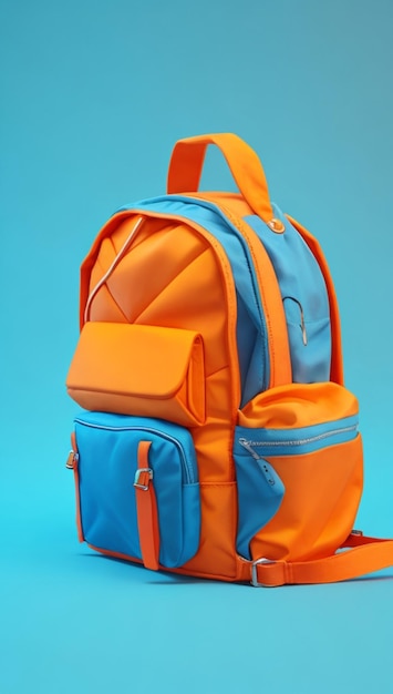 orange 3D backpack on a blue background