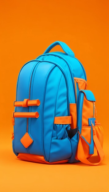 orange 3D backpack on a blue background