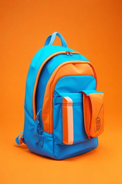 orange 3D backpack on a blue background