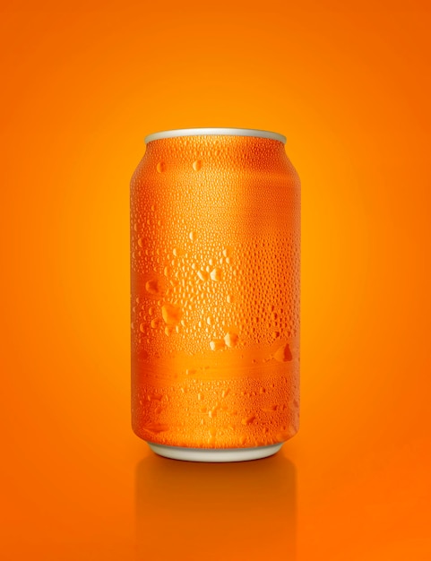 Orange aluminum cans with water droplets on a Orange Background