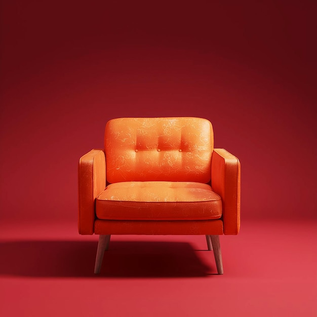 Orange armchair on red background