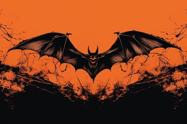 Orange background with a bat on black ink