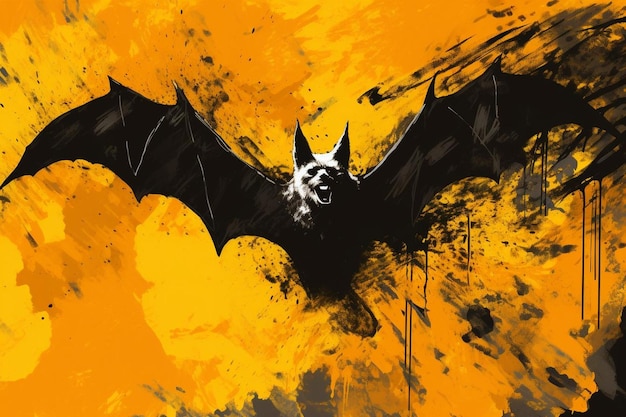 Orange background with a bat on black ink