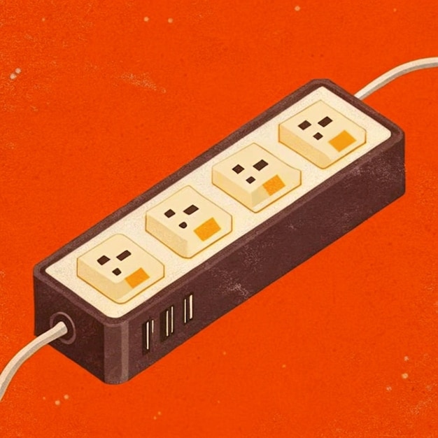 an orange background with an image of an electrical outlet